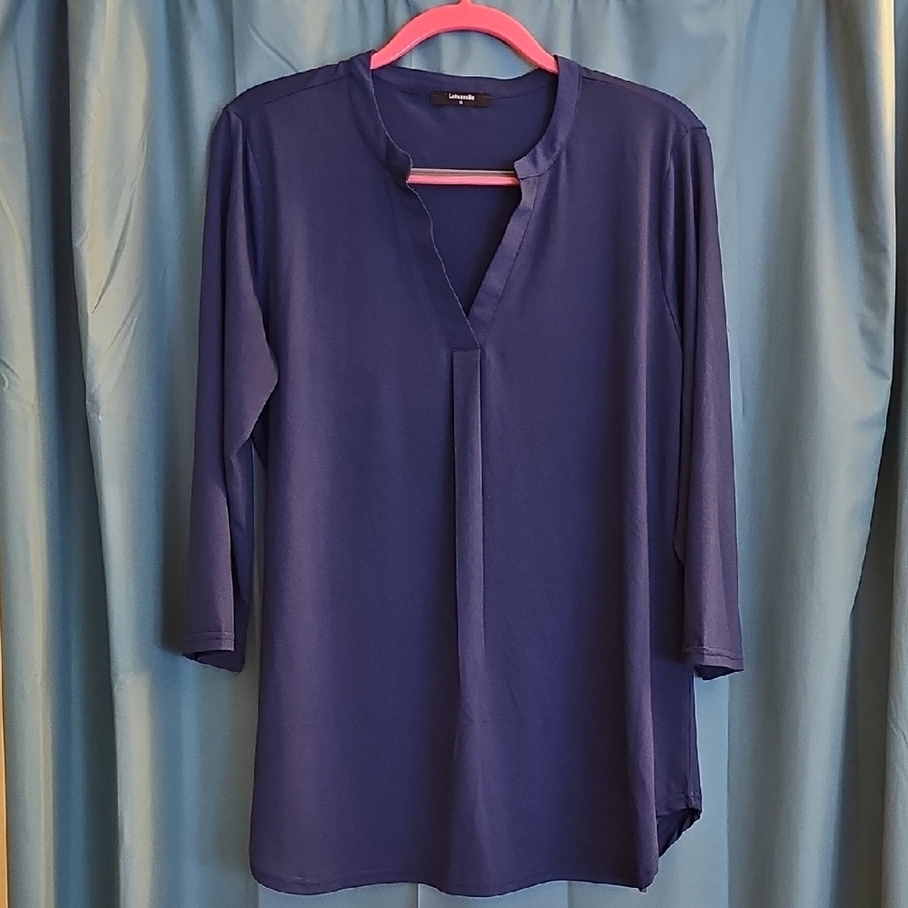 B1G1! Lotusmile Blue 3/4 Sleeve Mandarin Collar Tunic